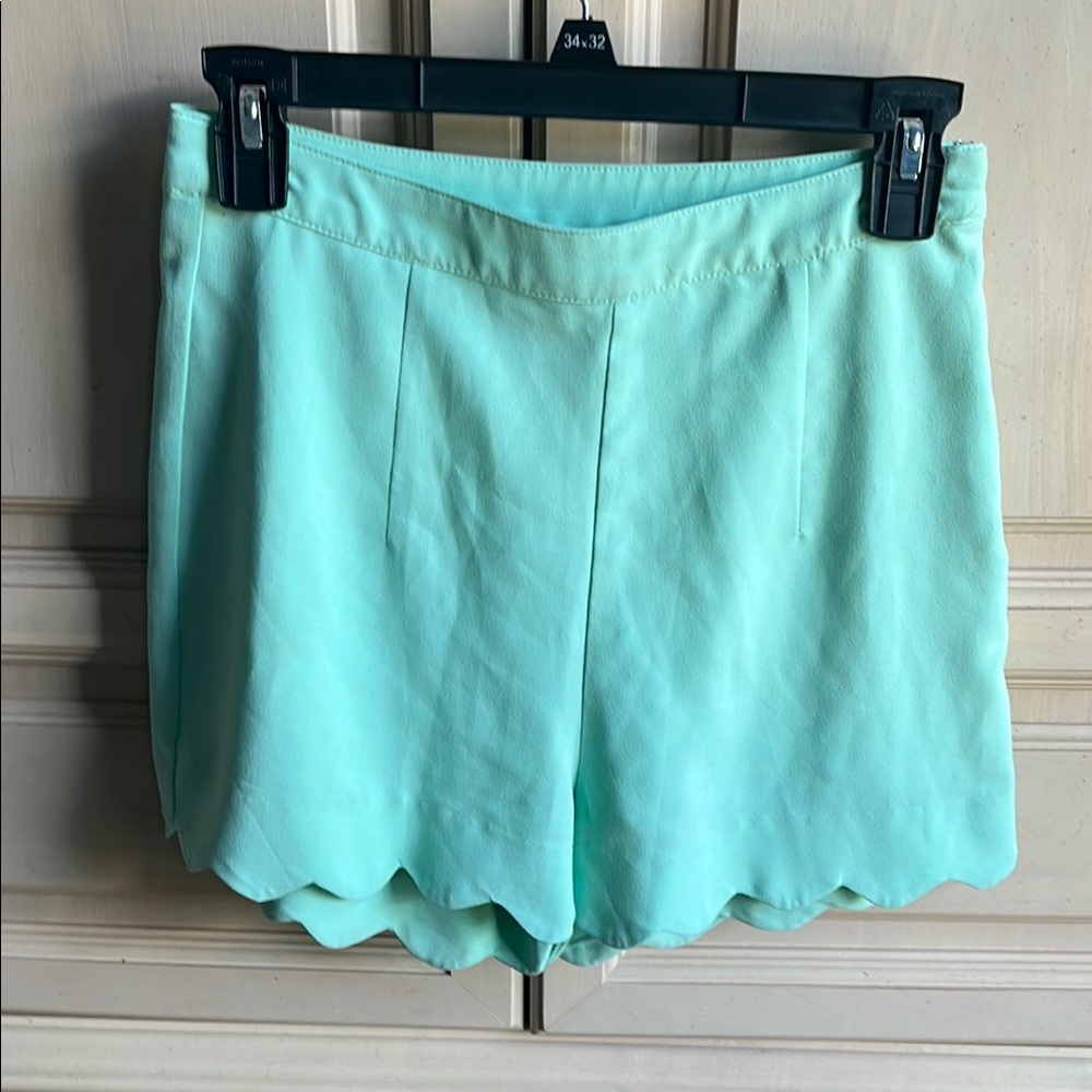Altar'd State High Waist Green Shorts with Scalloped Hem